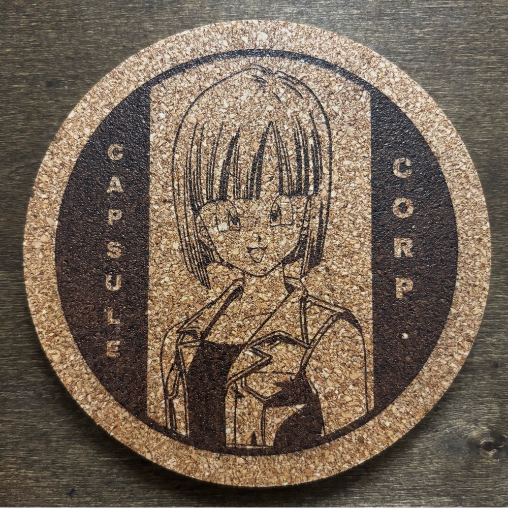 Dragon Ball Z Bulma Capsule Corp Laser Engraved Cork Coaster